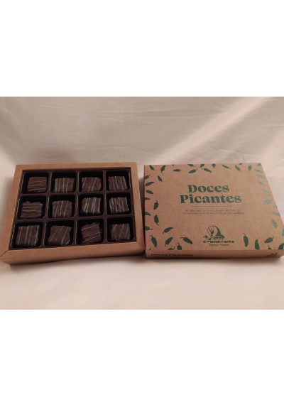 box with ten chocolates with hot pepper jam
